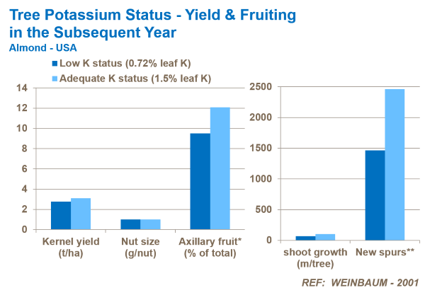 potassium in almond trees and yield
